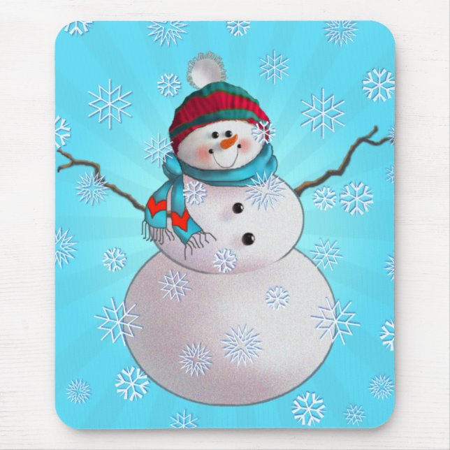 SNOWMAN, SCARF & STOCKING CAP by SHARON SHARPE Mouse Pad (Front)