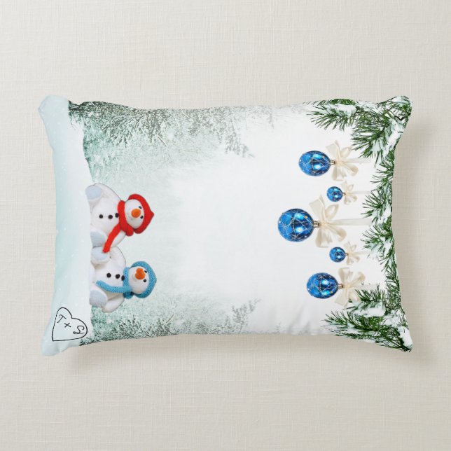 Snowman Scene Custom Pillow (Front)