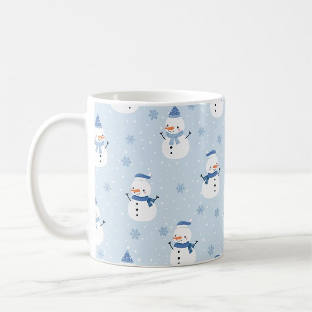 Snowman seamless pattern,winter background,winter  coffee mug (Left)