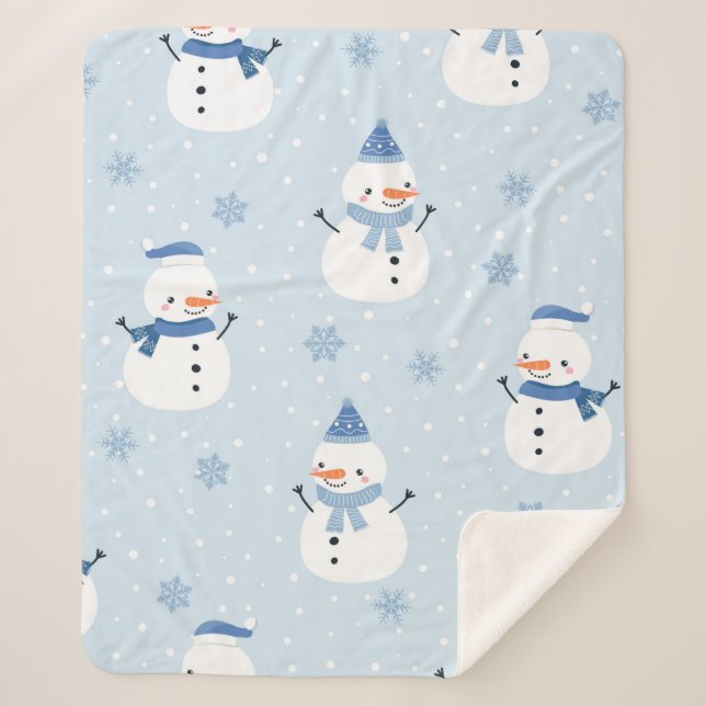 Snowman seamless pattern,winter background,winter  sherpa blanket (Front)