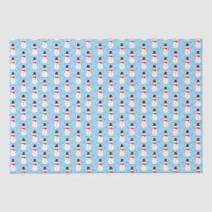 Snowman Seasons Greetings Blue Christmas Holiday Tissue Paper