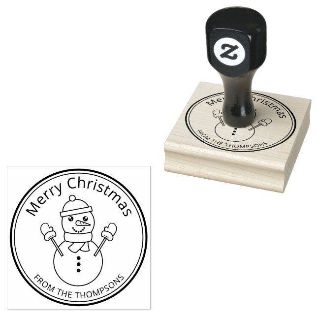 Snowman Shape Festive Drawing Merry Christmas Rubber Stamp (Stamped)