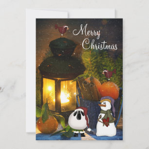 Snowman, Sheep and Birds Merry Christmas Card