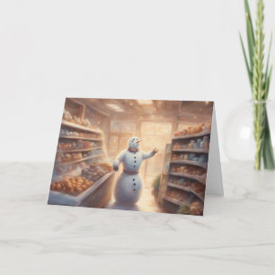 Snowman Shopping for Christmas dinner greeting Card