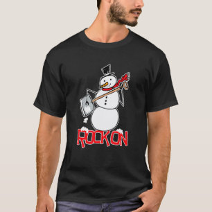 Snowman Shovel Snow Funny Rock On Air Guitar T-Shirt
