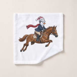 Snowman Show Jumping Christmas 2026 Holiday Equest Wash Cloth