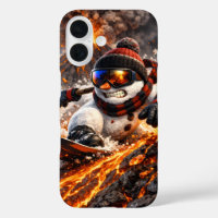 Snowman shredding down an active volcano
