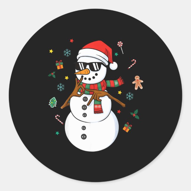 Snowman Six Seven Meme Christmas Pajamas 6 And 7 F Classic Round Sticker (Front)