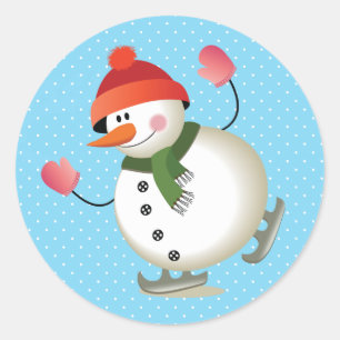 Snowman Skate Glossy Stickers 3 inch (sheet of 6)
