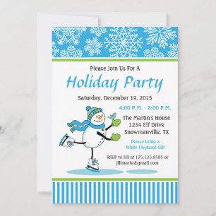 Snowman Skating Holiday Party Invitation