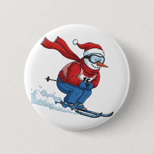 Snowman Skier Christmas 2026 Holiday Winter Sports 6 Cm Round Badge
