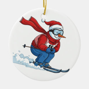 Snowman Skier Christmas 2026 Holiday Winter Sports Ceramic Tree Decoration