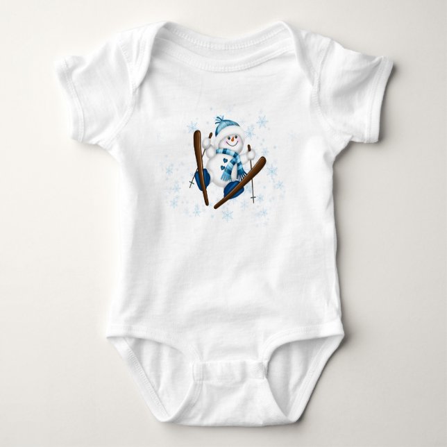 Snowman Skiing  Baby Bodysuit (Front)