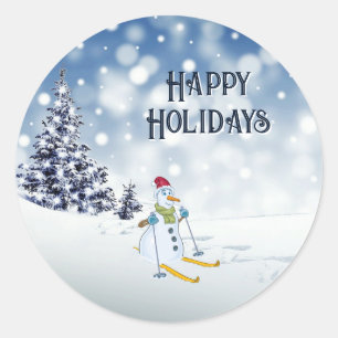Snowman Skiing Christmas Holiday Sticker