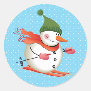 Snowman Skiing Glossy Stickers 3 inch (sheet of 6)