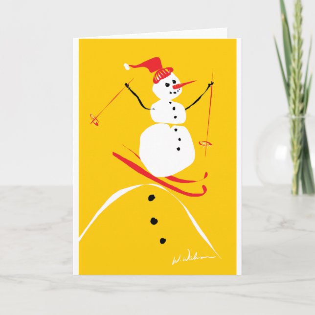 Snowman skiing holiday card (Front)