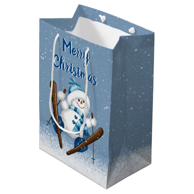 Snowman Skiing In Snowflakes  Medium Gift Bag (Front Angled)