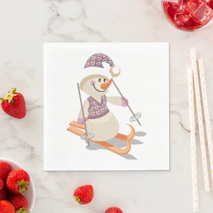 Snowman Skiing Napkin