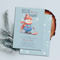 Snowman Skiing Winter Sports Blue Boy Baby Shower