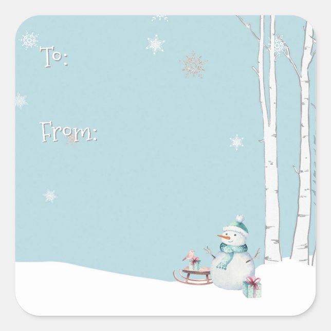 Snowman Sled Gifts To From Personalised  Square Sticker (Front)