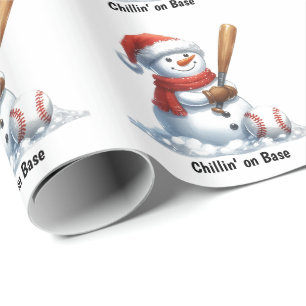 Snowman Slugger Chillin' on Base Wrapping Paper