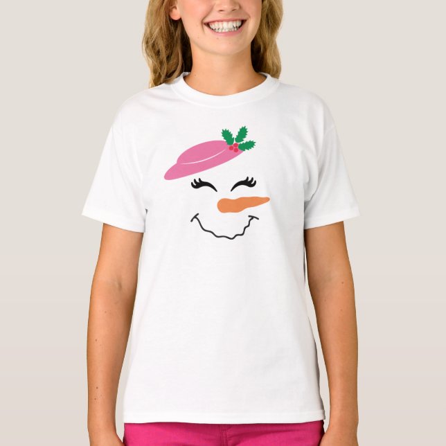 Snowman Smile Face with Pink Hat 2T-Shirt for Kids T-Shirt (Front)