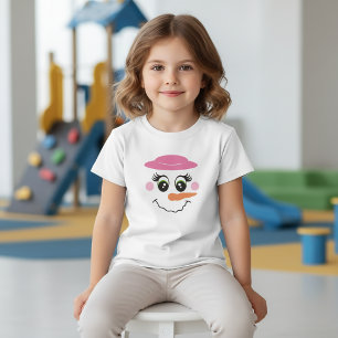 Snowman Smile Face with Pink Hat T-Shirt for Kids