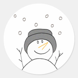 Snowman Smiling Classic Round Sticker