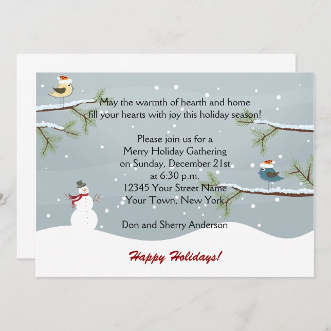 Snowman Snow Birds Holiday Party Invitations (Front/Back)