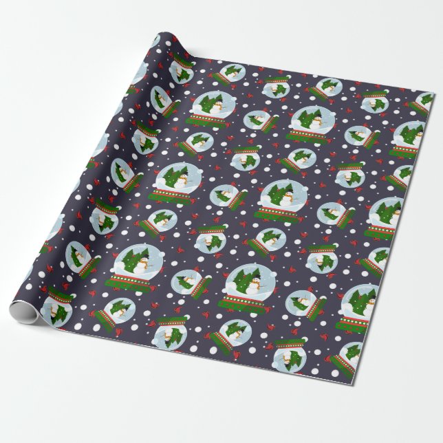 Snowman Snow Globes Wrapping Paper (Unrolled)