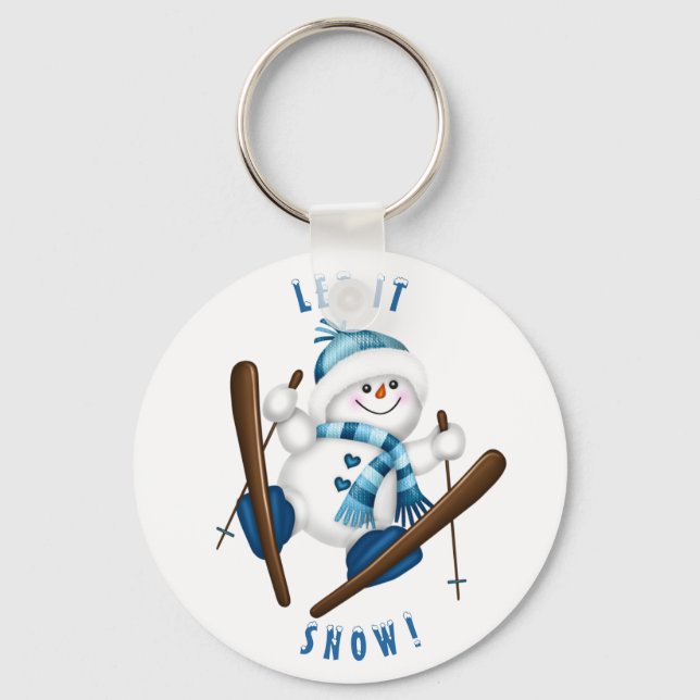 Snowman Snow Skier Snowflake Key Ring (Front)