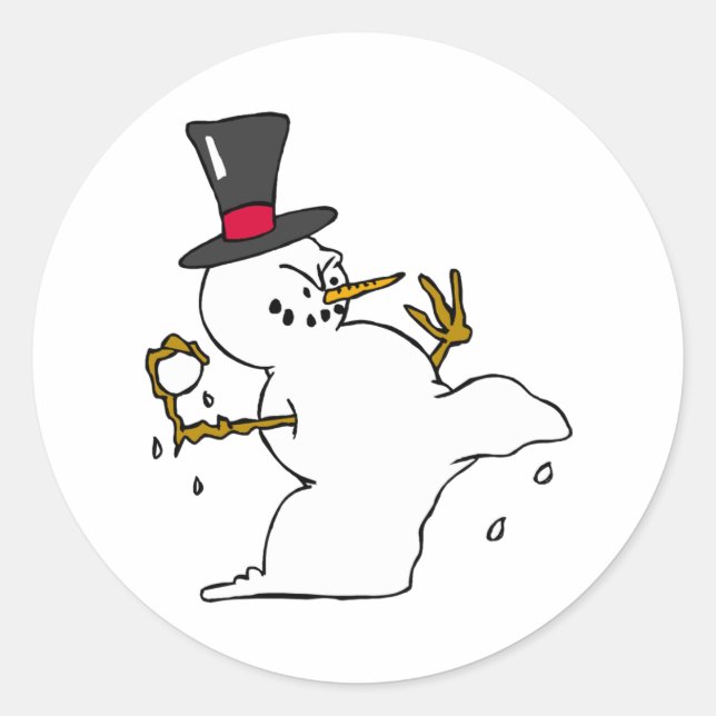 Snowman Snowball Fight Classic Round Sticker (Front)