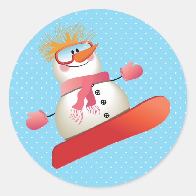 Snowman Snowboarding Stickers 3 inch (sheet of 6) (Front)
