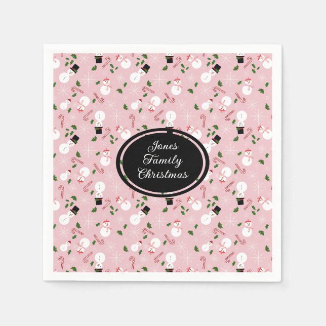 Snowman Snowflake Christmas Holiday Personalised  Napkin (Front)