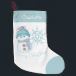 Snowman Snowflake Cute Christmas Stocking<br><div class="desc">This Snowmen & Snowflake Christmas stocking will look so cute hanging by the fireplace on Christmas morning. This whimsical design is perfect for a little girl or for baby's first Christmas. It features a cute snowman with the words Merry Christmas in a brush script font and an adorable patchwork design...</div>