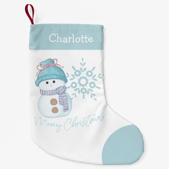 Snowman Snowflake Cute Christmas Stocking (Front)