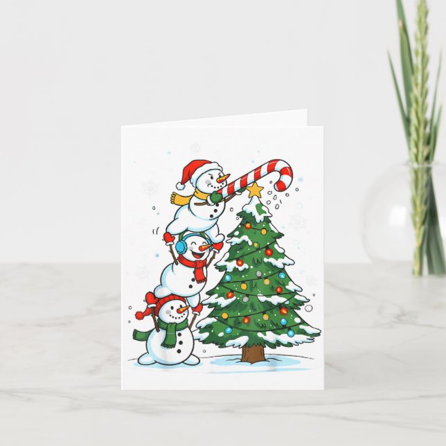 Snowman Snowflake, Merry Christmas Tree, Xmas Holi Card (Front)