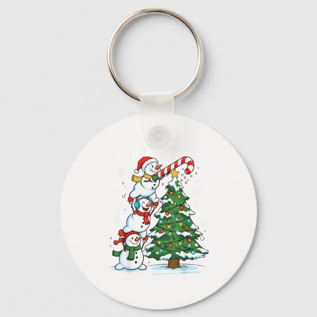 Snowman Snowflake, Merry Christmas Tree, Xmas Holi Key Ring (Front)