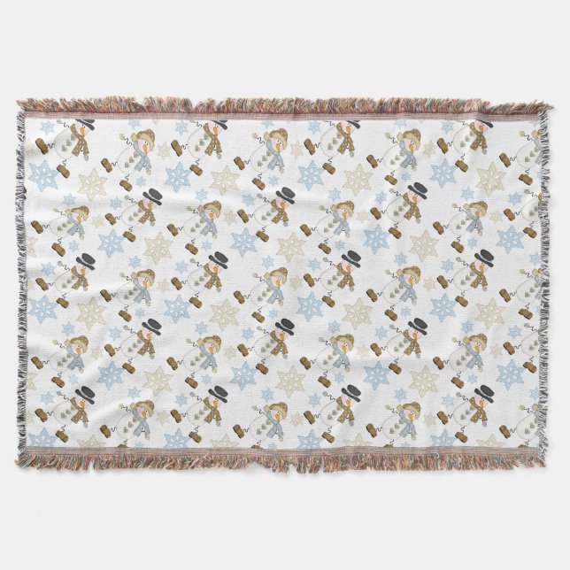 Snowman Snowflake Pattern Throw Blanket (Front)