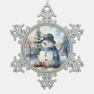 Snowman Snowflake Pewter Christmas Ornament