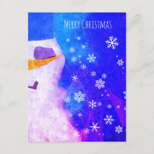 Snowman Snowflakes Blue Magical Christmas Holiday Postcard