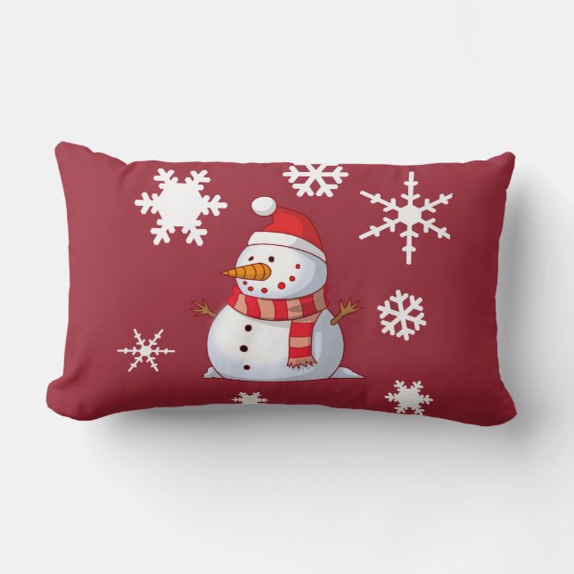 Snowman Snowflakes Christmas red Throw Pillow (Front)