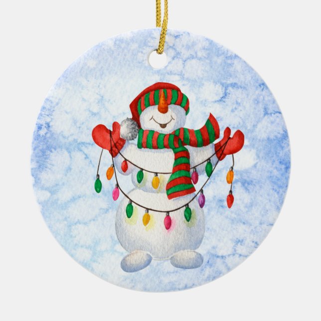 snowman snowflakes jigsaw puzzle postcard ceramic tree decoration (Front)