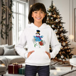 Snowman Snowflakes Poinsettia<br><div class="desc">A charming snowman, warmly dressed in a bright blue coat and light blue mittens, arms open wide as if inviting you to share in the joy of the season. Topping off the look is a classic black top hat. Beside the snowman, two large snowflakes and a vibrant red poinsettia that...</div>