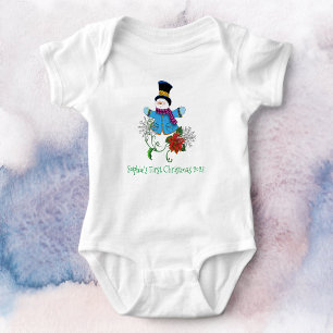 Snowman Snowflakes Poinsettia Baby Bodysuit