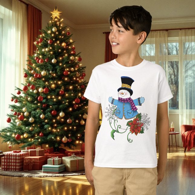 Snowman Snowflakes Poinsettia  T-Shirt (Creator Uploaded)