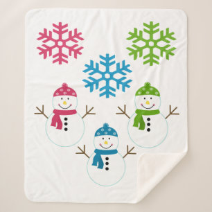 Snowman Snowflakes Winter Home Decor Cute Sherpa Blanket