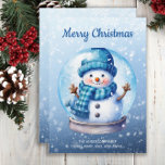 Snowman Snowglobe Blue White Merry Christmas Holiday Card<br><div class="desc">"Merry Christmas" customisable Christmas greeting card with a cute snowman inside a wintry snowglobe on a soft blue background. Personalise with your family name and any other text you choose.</div>