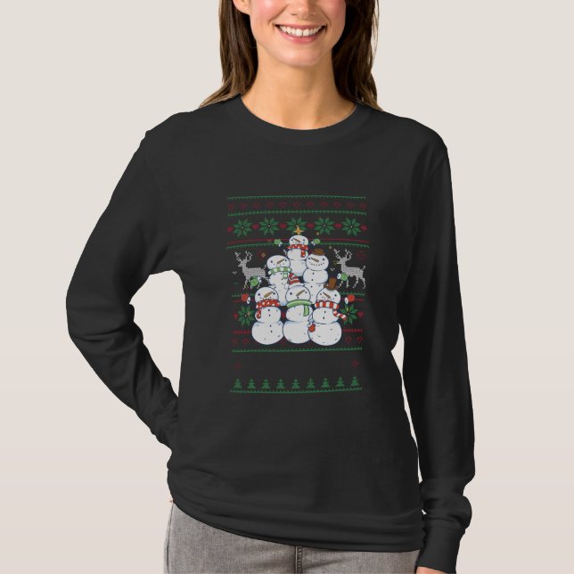 Snowman - Snowman Christmas Tree Ugly Christmas T-Shirt (Front)