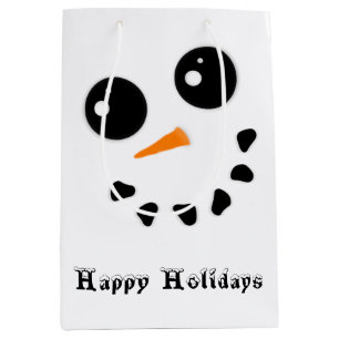 Snowman Snowoman Face Happy Holidays Gift Bag